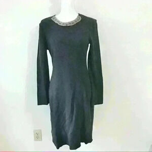 St. John Long Sleeve Knit Fitted Beaded Black Dress